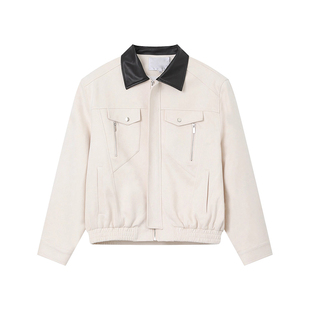 秋装巴恩风垫肩短款外套夹克男款cleanfit拼色领宽松百搭毛呢外衣