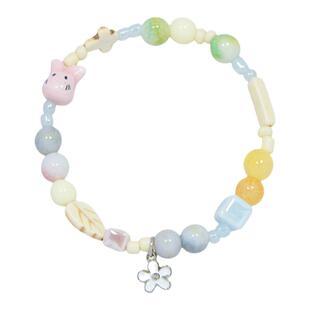 AWE奶油风彩色陶瓷串珠小精灵手链张桂源左奇函同款太阳花手串女