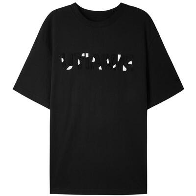 U/TI黑白撞色落肩T恤女 百搭100%棉短袖休闲上衣尤缇2025夏季新款