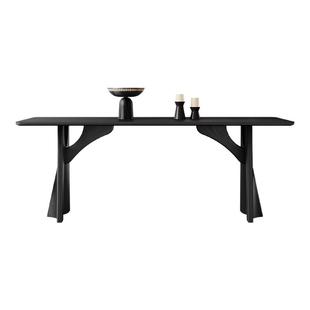 奥古斯特飞鸦黑色岩板餐桌复古风家用长方形2025新款实木岩板餐桌