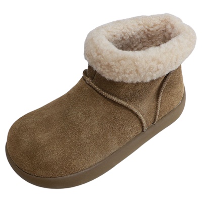 诗路花语毛绒雪地靴真皮棉靴