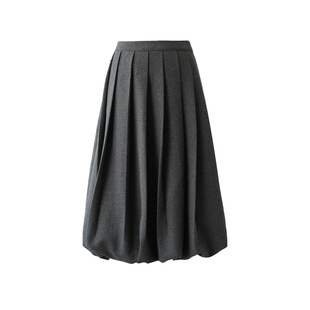 深灰色高腰a字绵羊毛毛呢蓬蓬花苞半身裙女秋冬季款毛呢短款裙子
