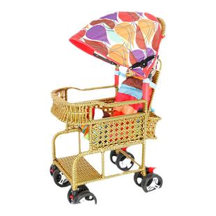 婴幼儿轻便宝宝竹藤推车婴儿仿藤推车竹子小推车可坐躺藤编车手工