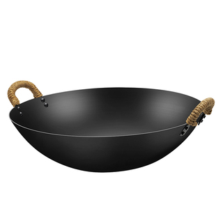 老式双耳无涂层铁锅不生锈不粘锅加厚厨师食堂饭店精铁大黑锅炒锅