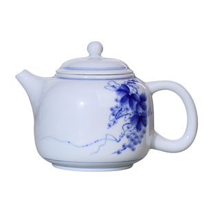 中国台湾省三希堂手绘青花心经茶壶大容量400ml 荷花窑变泡茶壶具