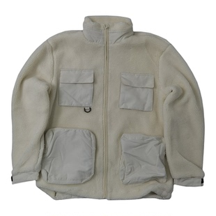 机能风山系拉链立体贴袋立领摇粒绒宽松剪裁保暖夹克外套Y424包邮