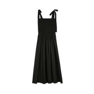 BLANK LABEL60支高色牢度精梳全棉府绸打揽绑带吊带连衣裙女夏季