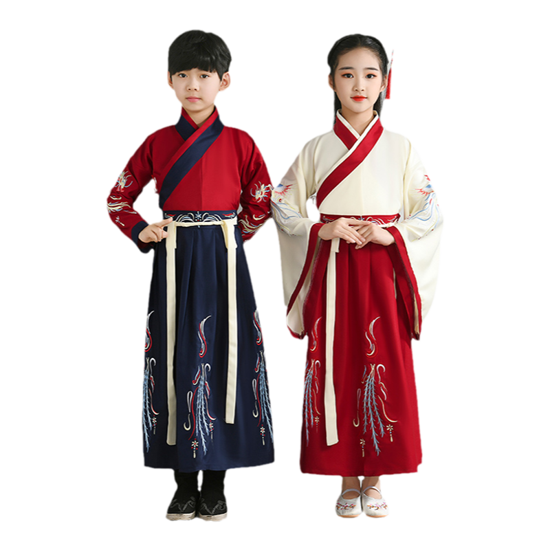 兒童古裝漢服演出服男女童國(guó)學(xué)服中國(guó)風(fēng)三字經(jīng)詩(shī)朗誦表演服裝合唱