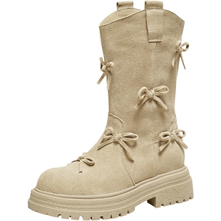 TATA他她靴子2025冬季新款时尚百搭女鞋休闲靴短筒西部靴CHF01DS5