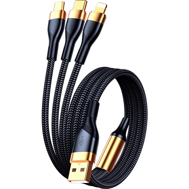 數(shù)據(jù)線三合一手機充電線快充適用華為vivo小米oppo蘋果typec鍍金手機充電線一拖三車載多功能三頭通用