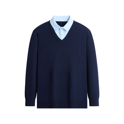 杉杉假两件加厚男士V领针织衫