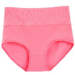 女士纯棉内裤高腰收腹提臀大码中年妈妈纯色三角短裤抗菌透气蕾丝