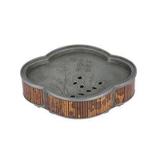 古篱梅妃老锡壶承盘干泡茶小型漆杯托海棠茶承茶托茶具干泡台茶盘