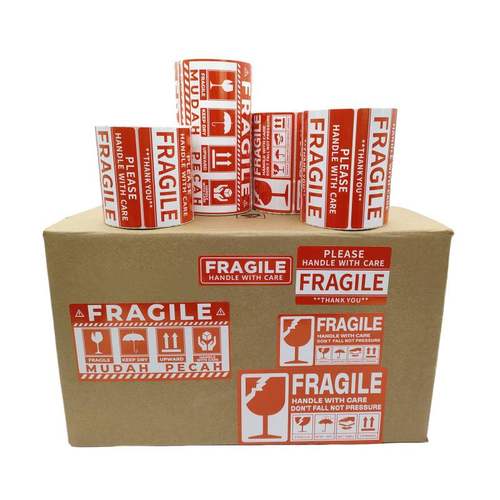 现货英文易碎品标签纸32**易碎英寸90贴纸轻放小心贴警示50不干胶