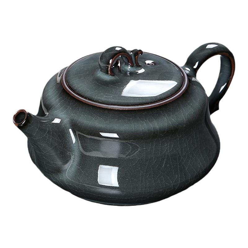 青瓷哥窯鐵胎冰裂紋開片茶壺單壺陶瓷功夫茶具家用大號泡茶器送禮