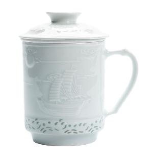 景德镇玲珑办公杯大容量陶瓷杯茶水分离杯毕业礼物马克杯男生款