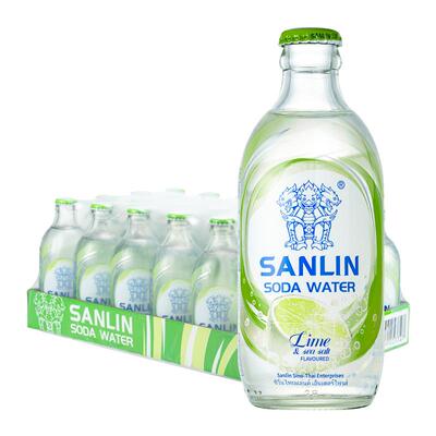 三麟苏打水无糖气泡水海盐青柠味苏打水335ml*24瓶整箱1件装