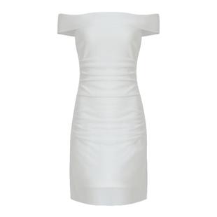 P1usoneq白色一字肩露肩包臀裙子束腰性感显瘦高级感短款连衣裙女