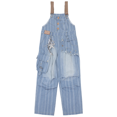 PU肩带多口袋工装牛仔背带长裤