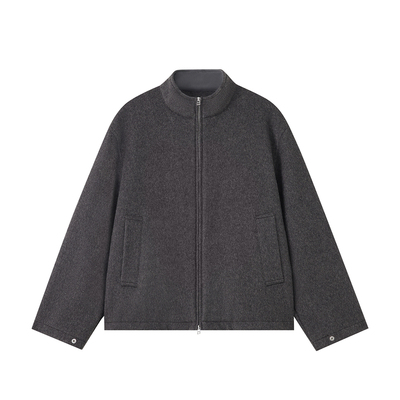 WHIMNOTION 25AW「700g重磅羊毛」立领拼皮双拉链夹克毛呢外套