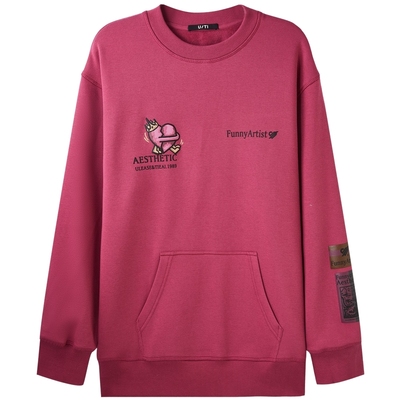 U/TI深粉色圆领印花卫衣女百搭抓毛棉感休闲上衣尤缇时尚冬季新款