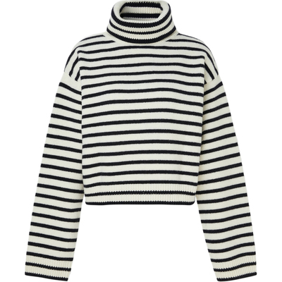 【季末折扣】BLOSSOM 女秋冬黑白条纹针织羊毛高领毛衣