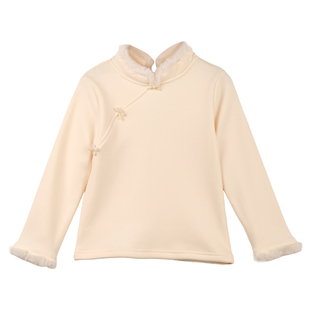 厵yuan女童针织衫新中式2025冬季女孩毛绒保暖上衣女宝国风打底衫