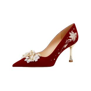 绝美新娘婚鞋禾秀婚纱两穿不累脚小个子红色高跟鞋女中式结婚鞋子