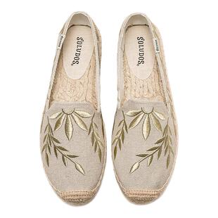 Soludos现货女帆布厚底增高草编渔夫单鞋透气休闲百搭一脚蹬