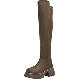 天美意厚底加绒弹力时装靴过膝长靴女高筒靴厚底短靴冬季新款