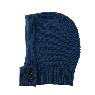 原创款~纯羊毛蓝色巴拉克拉法帽女冬季连帽围脖针织帽子围巾一体