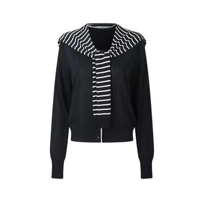 IF BY LAND 设计师品牌2026春季新款海军蓝长袖条纹披肩开衫