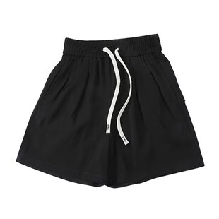 高腰阔腿短裤女夏季宽松显瘦抽绳松紧腰黑色休闲裤速干柔感舒适潮
