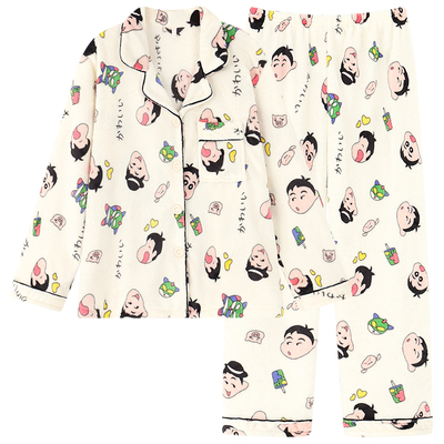 法兰绒蜡笔小新睡衣女秋冬加绒