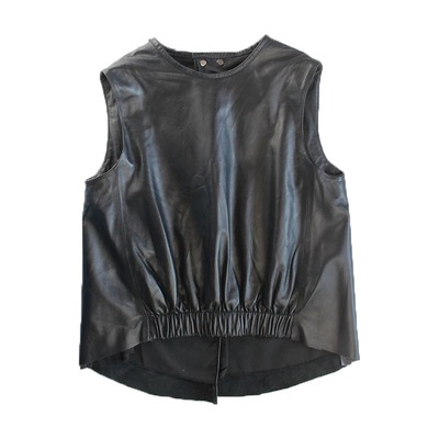 真皮马甲女欧货春秋新款短款背心圆领女士套头修身小坎肩绵羊皮