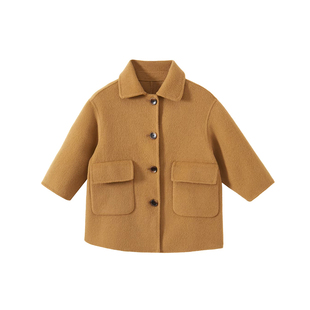 男童2025秋冬100%羊毛双面绒大衣韩版加厚洋气男孩中长款呢子外套