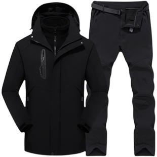 户外冲锋衣外套男三合一可拆卸秋冬季防水防风登山服衣裤套装男款