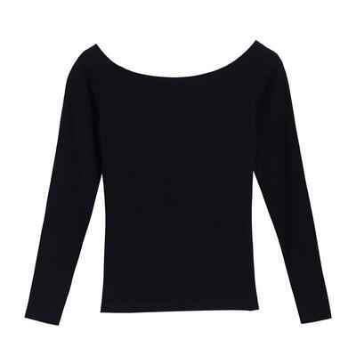 一字肩长袖女内搭低领露肩上衣潮