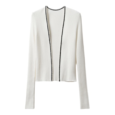 戎美【ZZ0312730】重磅白厂丝 X 手钩编织撞色麦穗 香风背心/开衫