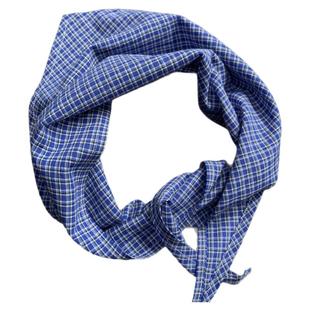 秋季丝薄款外出旅游配饰蓝色格子三角巾围巾领巾男女细格纹腰巾潮