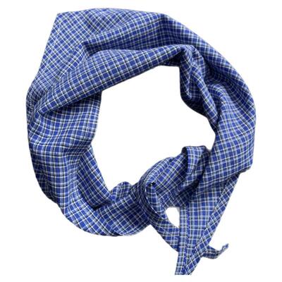 秋季丝薄款外出旅游配饰蓝色格子三角巾围巾领巾男女细格纹腰巾潮