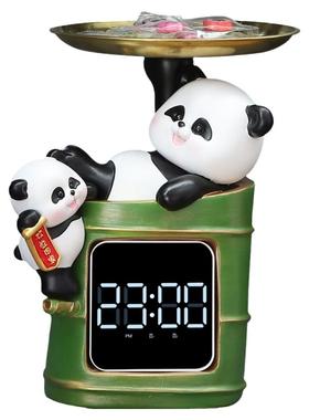 熊猫入户钥匙收纳玄关摆件桌面时钟表摆台式客厅小众高级感装饰品
