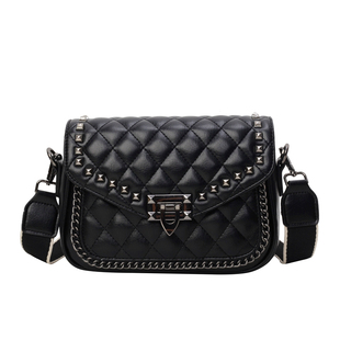 真皮包包女2025新款时尚小香风菱格斜挎包女士铆钉高级感单肩女包