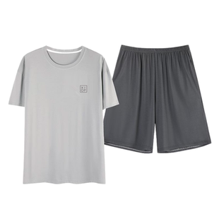 夏季莫代尔冰丝男士短袖短裤睡衣休闲宽松大码薄款凉感家居服套装