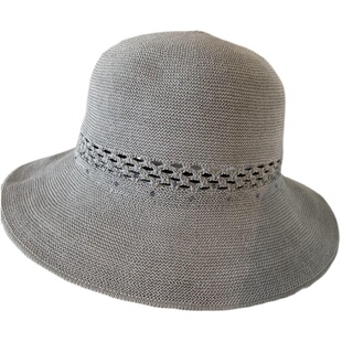 2023新款日本和纸帽子女夏季透气薄款针织大檐渔夫帽圆顶粉色防晒