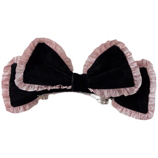 猫妃季原创设计粉黑褶皱边立体大蝴蝶结顶夹高颅顶马尾发饰甜美新