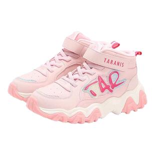 泰兰尼斯2025新款kids女童鞋子中大童运动靴儿童冬天加绒保暖棉靴