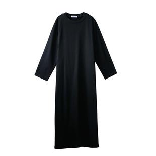 百搭黑色纯棉袍子式卫衣连衣裙原创设计2025秋款宽松显瘦简约长裙