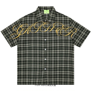 From Mars Plaid embroidery short-sleeve shirt embroidery
