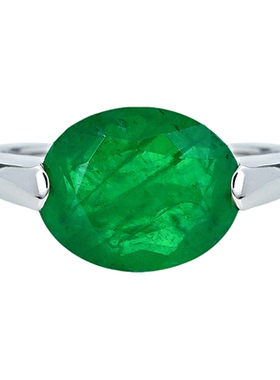 5ct极简包镶祖母绿色925银戒指素金托简约小众设计感指环冷淡风